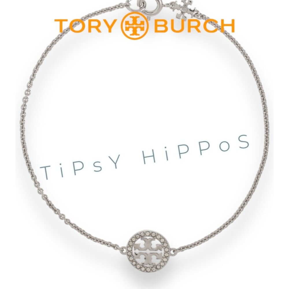 Tory Burch Silver Logo Paver Chain Bracelet For Women - Picture 4 of 5